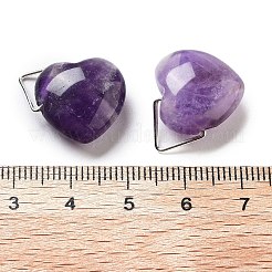 天然石アメジストペンダント  プラチナトーンの真鍮製金具付きハートチャーム  15~16x16~16.5x7.5mm  穴：2.5~4x4~7mm&nbsp;G-K371-02P-04