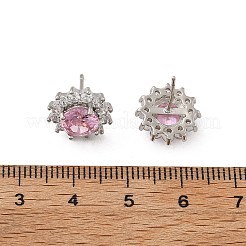 女性用フラワー真鍮マイクロパヴェクリアキュービックジルコニアスタッドピアス  カドミウムフリー＆鉛フリー  長持ちメッキ  ラックめっき  プラチナ  12.5mm&nbsp;EJEW-G428-17P