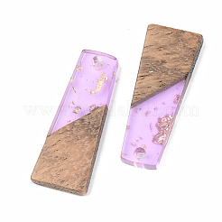 透明樹脂＆ウォールナットウッドチャーム  金箔  台形  ライラック  30x12x3mm  穴：2mm&nbsp;RESI-S389-040A-B01