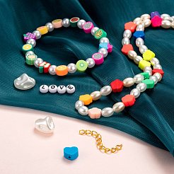 DIYブレスレットジュエリー作成キット  345個の花と幾何学ポリマー粘土と模造真珠アクリルビーズ  亜鉛合金カニカン＆弾性クリスタルスレッドと鉄のパーツ  ミックスカラー  ビーズ：345個/箱&nbsp;DIY-FS0001-20