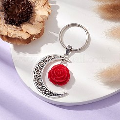 花の樹脂と合金の月のキーホルダー  鉄パーツ  アンティークシルバー＆プラチナ  クリムゾン  アンティークシルバー＆プラチナ  7cm&nbsp;KEYC-JKC00821