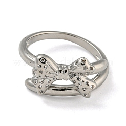 Bowknot Brass Micro Pave Clear Cubic Zirconia Double Rings&nbsp;RJEW-Z050-26P