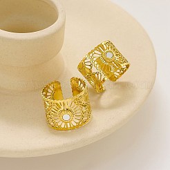 Hollow Out Flower 304 Stainless Steel with Natural Shell Cuff Open Rings for Women&nbsp;FS-WGFCCCD-01