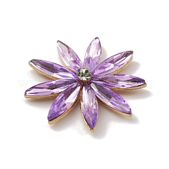 合金カボション  ガラスラインストーン付き  淡い金色  花  ライラック  32x5.5mm&nbsp;GLAA-B010-02KCG-04