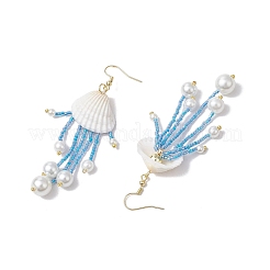 3Pairs Glass & Natural Shell & Non-magnetic Synthetic Hematite Dangle Earrings&nbsp;EJEW-MZ00383