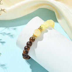 Natural African Padauk Wood & Golden Silk Jade Beaded Stretch Bracelets for Women&nbsp;BJEW-JB14100-01