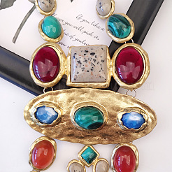 Oval Square Baroque Style Alloy & Colorful Resin Statement Bib Necklaces&nbsp;FS-WG6C445-01