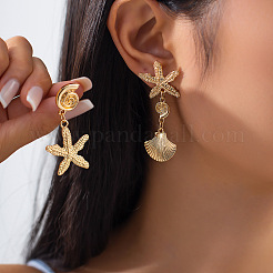 Starfish with Shell Shape Alloy Dangle Stud Earrings&nbsp;FS-WGBA216-01