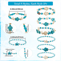 8Pcs Turtle & Starfish Synthetic Turquoise Beaded Stretch Bracelet Sets&nbsp;BJEW-SC0001-47
