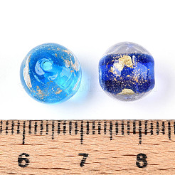 手作りのゴールド＆シルバーの箔ガラスビーズ  ラウンド  ミックスカラー  10~11mm  穴：1~1.4mm&nbsp;FOIL-N030-03A-01