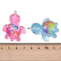 透明樹脂ペンダント  カメ  プラチナ鉄ループ付き  ミックスカラー  43x32.5x14.5mm  穴：2mm&nbsp;RESI-I341-01P