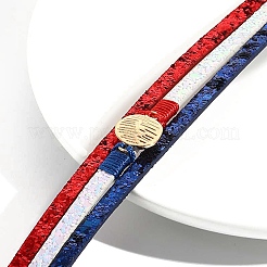 アメリカ国旗スタイルの赤青白イミテーションレザーコードブレスレット  ゴールドカラー  7-5/8インチ（19.5cm）&nbsp;PW-WGC6737-01