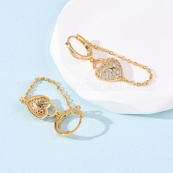 Heart Brass Micro Pave Clear Cubic Zirconia Hoop Earrings&nbsp;EJEW-F384-07G