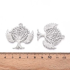 304ステンレス鋼の中空生命の樹と天使の羽のペンダント  変色しない  ステンレス鋼色  38.5x39x1.5mm  穴：2mm&nbsp;STAS-T067-39P