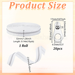 服飾材料  ナイロンファスナー部品セット  ジッパー＆合金ジッパープラー  ホワイト  1-1/4インチ（32mm）&nbsp;SENE-GA0001-01