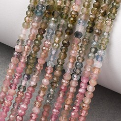 グラデーションカラーの天然マルチカラートルマリンビーズ連売り  ロンデル  ファセットビーズ  3x2mm  穴：0.5~0.6mm  約182個/連  15.35''（39センチメートル）&nbsp;G-D110-C02-02