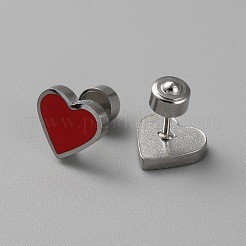 女性用304ステンレススチールスタッドピアス  ハート  ファイヤーブリック  9x10mm&nbsp;EJEW-WH0016-31P