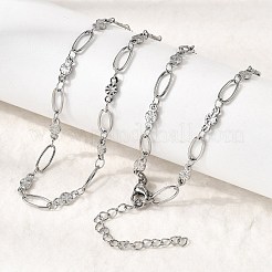 304 Stainless Steel Flower Link Chain Necklaces for Women&nbsp;NJEW-A046-02C-P