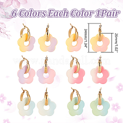 6 Pairs 6 Colors Flower Gradient Color Opaque Acrylic with 304 Stainless Steel Hoop Earrings&nbsp;EJEW-AR00005