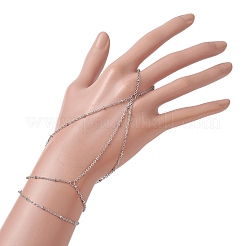 304ステンレススチールリングブレスレット  女性用304ステンレススチールアズキチェーンブレスレット  CCBプラスチックラウンドチャーム付き  ステンレス鋼色  6-3/8インチ（16.1cm）&nbsp;BJEW-JB11486-02