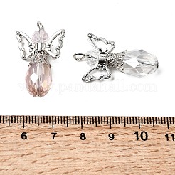 ガラスチャーム  アンティークシルバートーンの鉄の翼が付いた天使のチャーム  ミックスカラー  29x18x19.5mm  穴：2mm  50個/セット&nbsp;PALLOY-HY00019