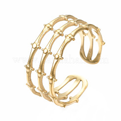 304 Stainless Steel Bamboo Shape Open Cuff Ring&nbsp;RJEW-T023-04G