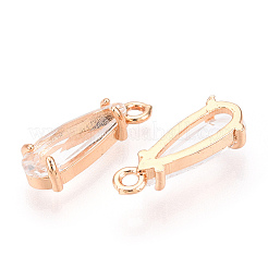 カット加工ガラスペンダント  金色の真鍮のオープンバックセッティング  ティアドロップ  ホワイト  14.5x4.5x4mm  穴：1.2mm&nbsp;GLAA-T010-004J