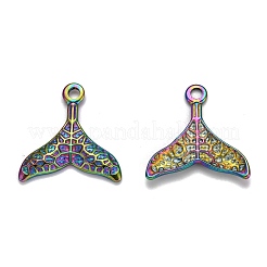 イオンプレーティング（IP）304ステンレススチールチャーム  テクスチャ  魚尾  虹色  26x25x3mm  穴：2.5mm&nbsp;STAS-F249-15M-01