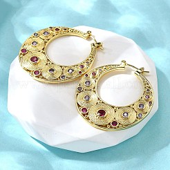 真鍮製フープピアス  キュービックジルコニア付き  カドミウムフリー＆鉛フリー  長持ちメッキ  ラックめっき  フラットラウンド  18KGP本金メッキ  37x34x3mm&nbsp;EJEW-Z086-07G