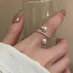 Alloy with Plastic Pearl Round Bead Adjustable Cuff Open Rings for Women&nbsp;FS-WGFAAAF-01