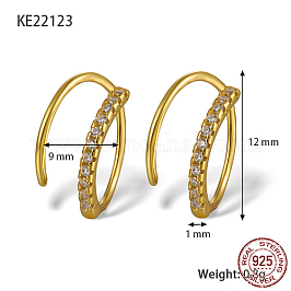 925スターリングシルバーマイクロパヴェキュービックジルコニアフープピアス  18KGP本金メッキ  12x9x1mm