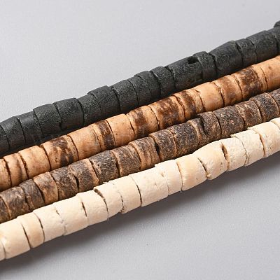 ココナッツビーズ連売り  フラットラウンド  ミックスカラー  5x2.5~5mm  穴：1mm  約160個/連  23.82''（60.5センチメートル）&nbsp;COCB-C001-01-1