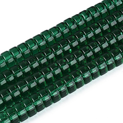 透明ガラスビーズ連売り  フラットラウンド  濃い緑  8~8.5x4~4.5mm  穴：0.7~1mm  約95~100個/連  14.57~15.35''（37~39センチメートル）&nbsp;GLAA-N026-4x8mm-T02-1