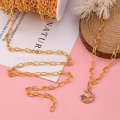 アイアン製アズキチェーン  テクスチャ  溶接されていない  スプールで  フラットオーバル  ゴールドカラー  8x5x1.2mm  約164.04フィート（50m）/ロール&nbsp;CHT012Y-G-1