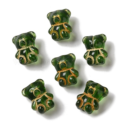 透明なランプワークビーズ  クマ  グリーン  15x12x9mm  穴：1mm  約57~62個/100g&nbsp;LAMP-P065-06A-03-1