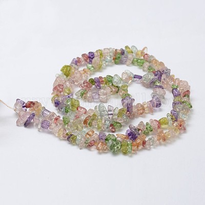 クラックガラスビーズ連売り  チップ  カラフル  3~5x7~13x2~4mm  穴：0.4mm  31~32インチ&nbsp;X-G-F328-18-1