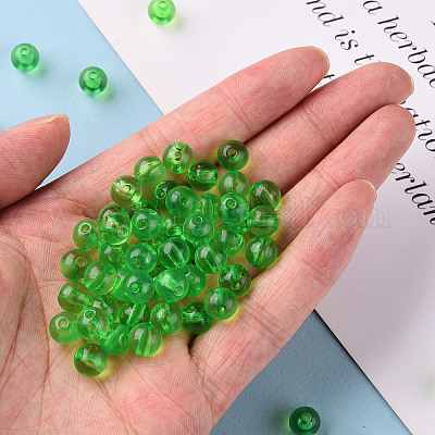 透明なアクリルビーズ  ラウンド  芝生の緑  8x7mm  穴：2mm  約1745個/500g&nbsp;MACR-S370-A8mm-734-1