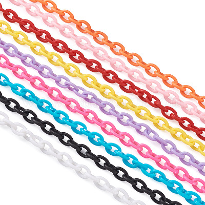 ABSプラスチックアズキチェーン  オーバル  ミックスカラー  15~15-3/8インチ（38~39cm）  5.5~6mm  9色  1連/色  1連売り/箱&nbsp;KY-BT0001-001-1