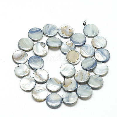 天然石シェルビーズ連売り  染め  フラットラウンド  士官候補生ブルー  13.5~15.5x3mm  穴：1~1.2mm  26~27個/連  14.1~14.3インチ&nbsp;PBB251Y-3-1