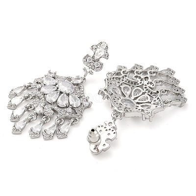 Brass Micro Pave Cubic Zirconia Dangle Stud Earrings&nbsp;EJEW-H014-16P-08-1
