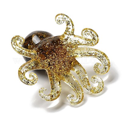 タコの樹脂製置物 レイキゴールドホイル天然タイガーアイチップ入り  