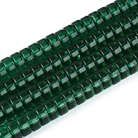 透明ガラスビーズ連売り  フラットラウンド  濃い緑  8~8.5x4~4.5mm  穴：0.7~1mm  約95~100個/連  14.57~15.35''（37~39センチメートル）&nbsp;GLAA-N026-4x8mm-T02-1