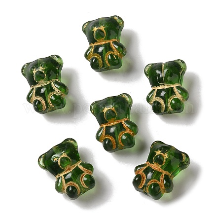 透明なランプワークビーズ  クマ  グリーン  15x12x9mm  穴：1mm  約57~62個/100g&nbsp;LAMP-P065-06A-03-1