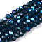 Electroplate Opaque Solid Color Glass Beads Strands, Half Rainbow Plated, Faceted, Rondelle, Prussian Blue, 3.5~3.8x3mm, Hole: 0.4mm, about 105~110pcs/strand, 29~31cm
