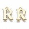 Brass Charms, Nickel Free, Letter, Real 18K Gold Plated, Letter.R, R: 14x10x1mm, Hole: 1.2mm