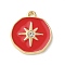 Alloy Enamel Pendants, with Rhinestone, Golden, Flat Round with Star Charm, Red, 23x21x1.5mm, Hole: 1.6mm