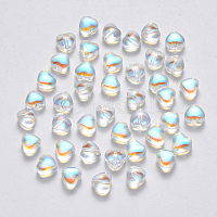 透明なスプレー塗装ガラスビーズ  ABカラーメッキ  ハート  クリアAB  6x6x4mm  穴：0.7mm&nbsp;X-GLAA-R211-02-D02