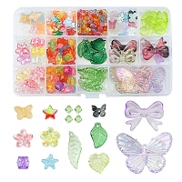 DIYジュエリー作りの発見キット  蝶、葉、花、海洋生物のアクリルビーズとペンダントを含む  ガラスチャーム  ミックスカラー&nbsp;DIY-FS0004-64
