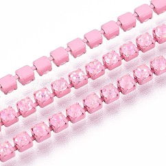 Iron Rhinestone Cup Chains, with Spool, Pearl Pink, 2x2x2mm, about 29.99 Feet(9.14m)/Roll