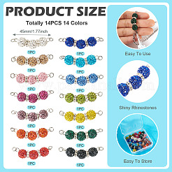 14Pcs 14 Colors Polymer Clay Rhinestone Ball Connector Charms&nbsp;PALLOY-TAC0145